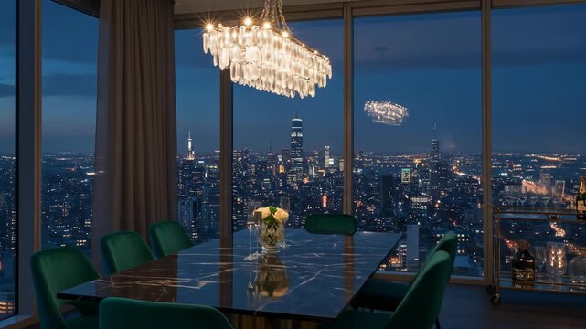 Luxury Dining with City View at Night