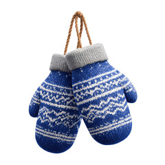 Pair of Blue and White Knit Winter Mittens