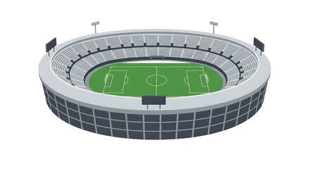 Modern Football Stadium with Green Field and Spectator Stands, Ready for the Big Game
