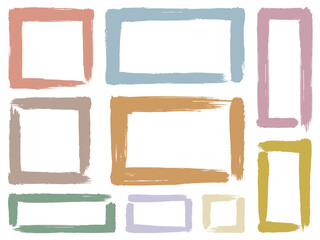 手描き筆タッチの四角ラインフレームセット/くすみカラー