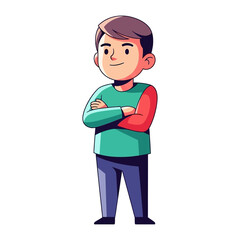 Confident Young Person: A simple illustration of a young person exudes confidence, with folded arms and a friendly expression, set against a clean backdrop.