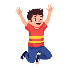 Joyful Leap: A cheerful illustration of a boy reveling in a jump, arms outstretched, embodying boundless energy, delight, and happiness.