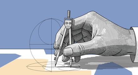 Precision drafting and geometric construction using a compass for accurate design and engineering blueprints
