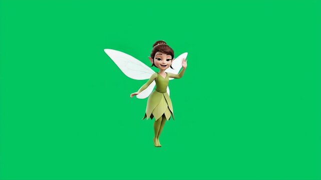 Adorable Cartoon Fairy Character with Wings on Green Screen, Fantasy Magic Animation