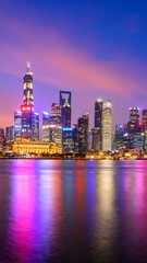 Obraz premium Vibrant city skyline at twilight