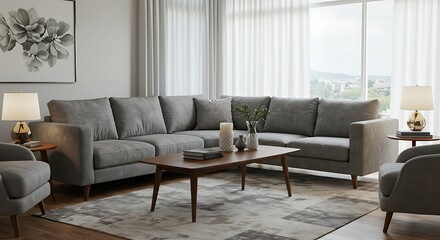 Modern Grey Sectional Sofa in Bright Living Room