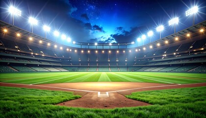 Empty baseball stadium at night