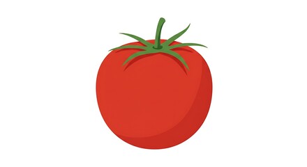 A Ripe Red Tomato with a Green Stem and Leaves - A Delicious and Healthy Fruit Illustration