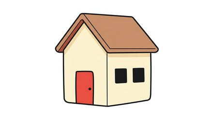 Whimsical House Illustration with Warm Tones and Simple Design Elements