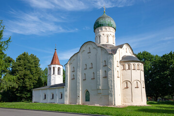 View of the ancient church of Fyodor Stratelates on the stream. Veliky Novgorod, Russia