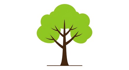 Simple flat design illustration of a green deciduous tree, representing nature, growth, and ecology concepts on a white background