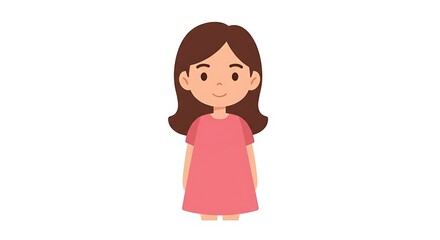 Fototapeta premium Adorable Cartoon Girl in Pink Dress Illustration