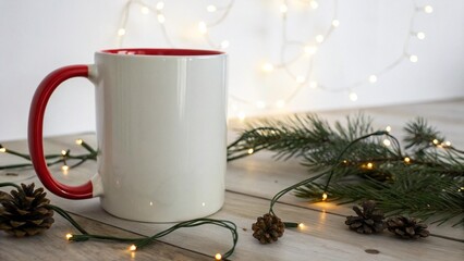 Christmas holiday still life with milk and cookies, candles burning with a gold wreath and red ornaments