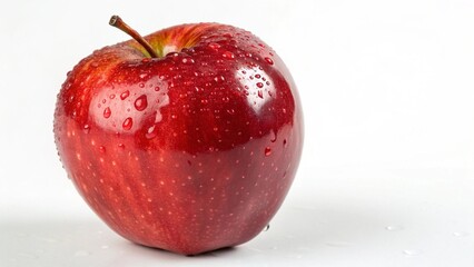A vibrant red apple, fresh and healthy, is a single object isolated on a clean white background