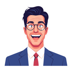 Energetic and Joyful Portrait: A vibrant and dynamic portrait captures the sheer delight of a man, his eyes sparkling with an enthusiastic outlook, showcasing unbridled positivity.