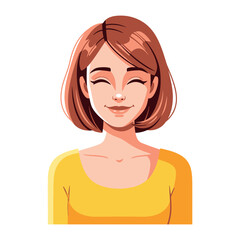 Serene smile of A Woman: A vector illustration depicts a young woman with closed eyes and a gentle smile, exuding tranquility and peace.