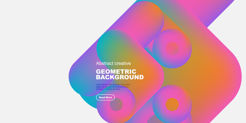 Vibrant abstract shapes overlap, creating dynamic geometric background. Colors blend smoothly, offering modern visual appeal.