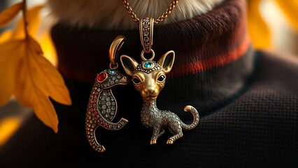 A jeweled animal pendant necklace on velvet, showcasing rich autumn colors for World Animal Day.