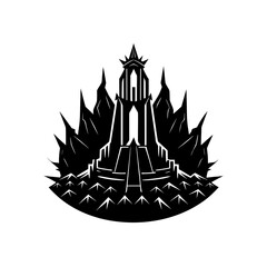 volcano throne fortress silhouette dark design