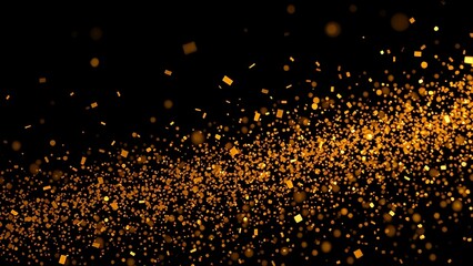 Golden confetti frozen in motion against dark background, celebrating energy and sparkle.