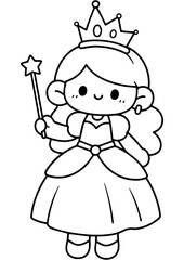 Cute Princess with Wand Coloring Page