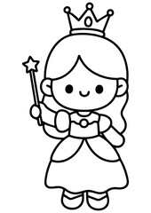Kawaii Princess Magic Wand Line Art