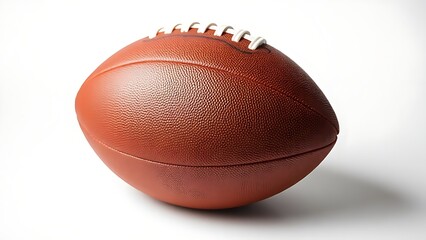 An American football on white, highlighting detailed leather texture under studio lighting.
