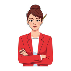 Confident Businesswoman: A determined businesswoman in a vibrant red blazer stands with arms crossed, exuding confidence and professionalism.