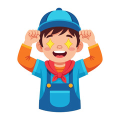 Excited Child with Shining Eyes: A young boy, filled with wonder, expresses pure joy, his eyes twinkling with stars. This image embodies enthusiasm and delight.