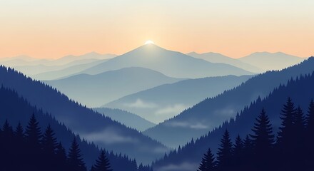 Obraz premium Majestic Mountain Landscape Sunrise Foggy Valley