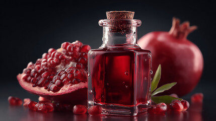 Pomegranate Juice: Bottle, Seeds, and Fruit