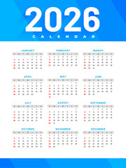 white blue 2026 wall calendar layout in business style
