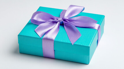 Obraz premium Teal Gift Box with Lavender Bow: Elegant Present Packaging