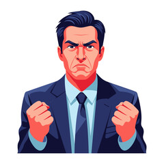 Furious Businessman: A stern businessman, his face etched with anger and frustration.