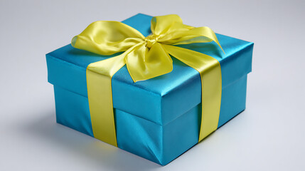 Teal Gift Box with Yellow Ribbon: Festive Present Package Studio Shot