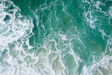Obraz premium Nature Background Aerial View of Ocean Waves Turquoise Water White Foam Sea Texture Nature Background