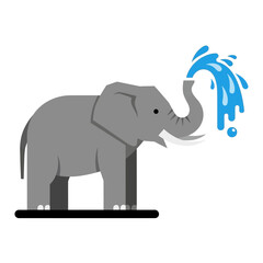Adorable Gray Elephant Sprays Water Joyfully from its Trunk.