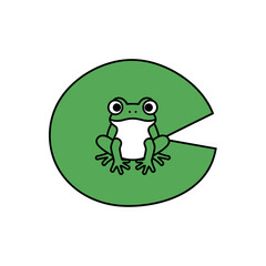 Cartoon Frog Sitting on a Green Lily Pad with Big Eyes and White Belly.