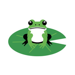 Cartoon Frog Sitting on a Green Lily Pad with Large Eyes and Black Feet.