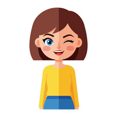Playful Wink: A charming cartoon girl with brown hair and a confident wink, radiating a sense of lightheartedness and friendly charm.