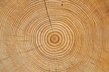 Fototapeta premium Nature Background Detailed Close up of Light Brown Wood Cross Section Showing Growth Rings and Texture