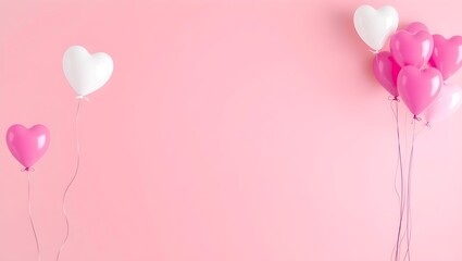 4K Love Background with White Heart Balloons Floating in Top Left Corner and Large Empty Copy Space