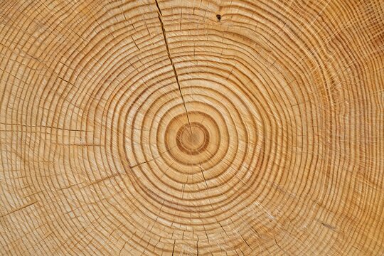 Nature Background Detailed Close up of Light Brown Wood Cross Section Showing Growth Rings and Texture