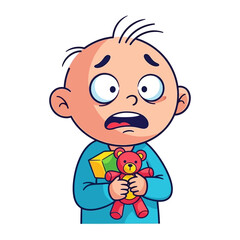 Anxious Child with Teddy Bear: A child in a distressed state, clutching a teddy bear, epitomizes the raw emotion of fear and worry with detailed illustration