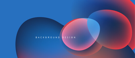 Abstract blue background features overlapping circles. Red, pink hues blend with cool tones. Modern design element for digital projects.
