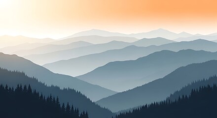 Obraz premium Serene Mountain Peaks at Sunrise with Hazy Layers