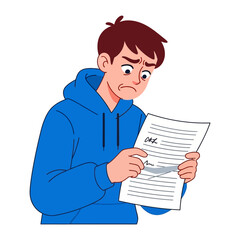 Frustration with Document: A young person, depicted with thoughtful emotion, grapples with the complexities of a crucial document. capturing the feeling of worry, concern.