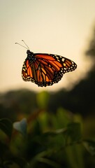 Majestic Monarch Butterfly at Sunset Vibrant Wings Detailed Closeup