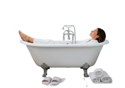 Woman relaxing in a bathtub isolated on transparent background