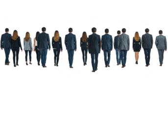 Group of business people walking forward isolated on transparent background